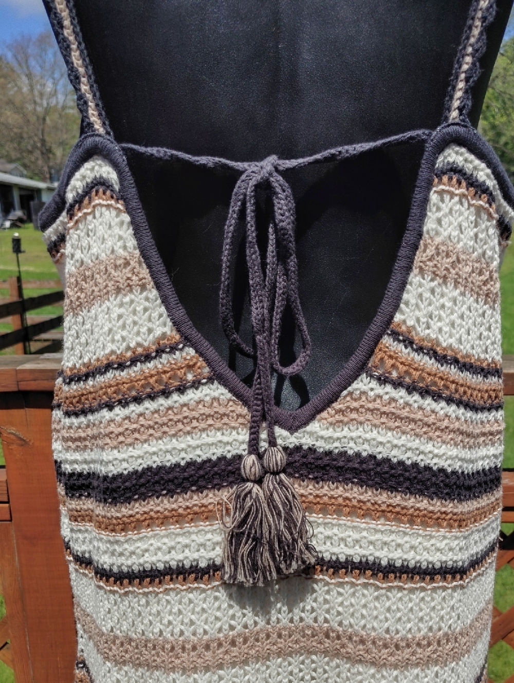 American Eagle White and Brown Striped Crocheted Knit Sundress Size Large New - Picture 4 of 12